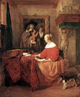 Metsu, Gabriel - A Woman Seated at a Table and a Man Tuning a Violin